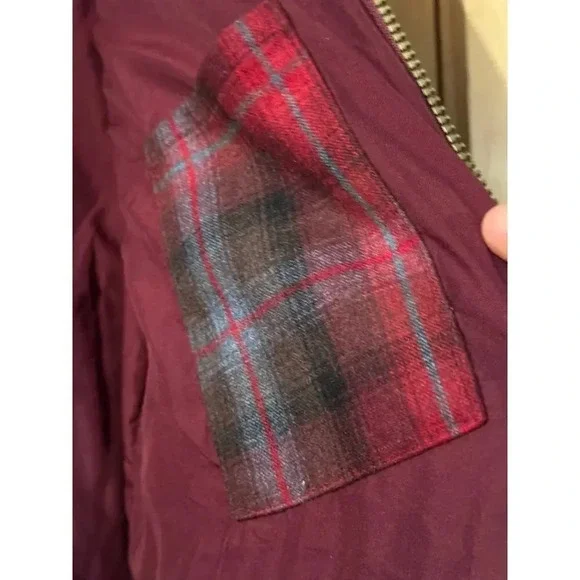 Pendleton Burgandy Sherpa pull over pleaid wool accents L - Picture 5 of 10